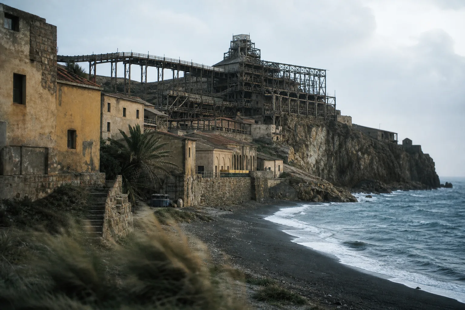 La laveria mineraria dell'Argentiera a picco sul mare, in Sardegna