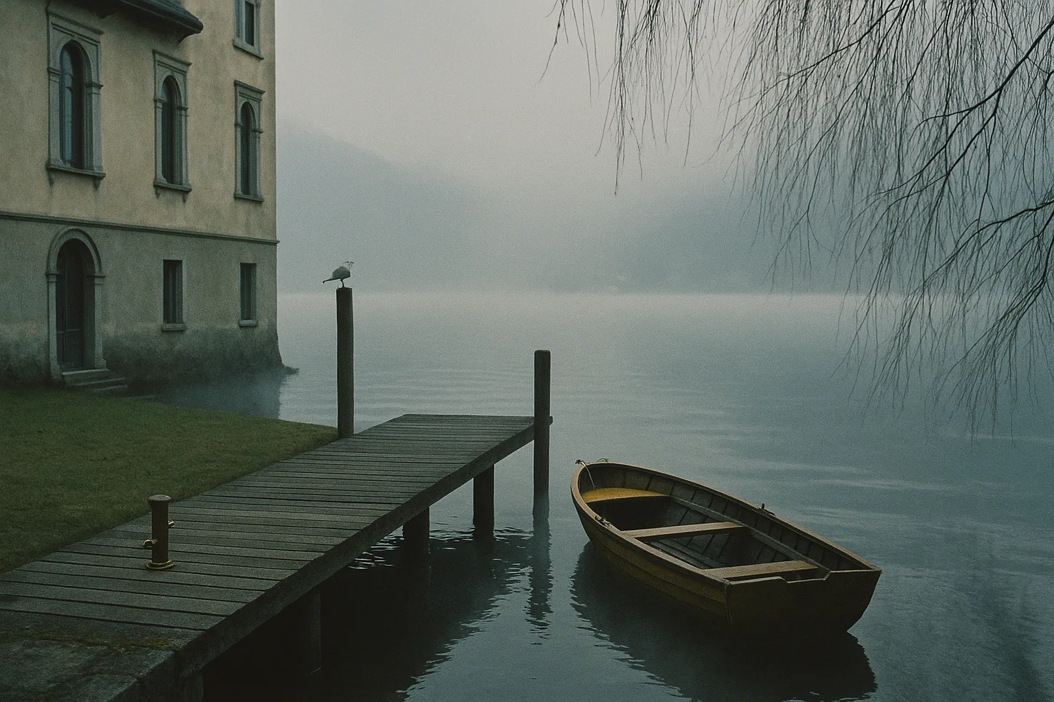 Il molo di legno della villa sul lago d'Iseo