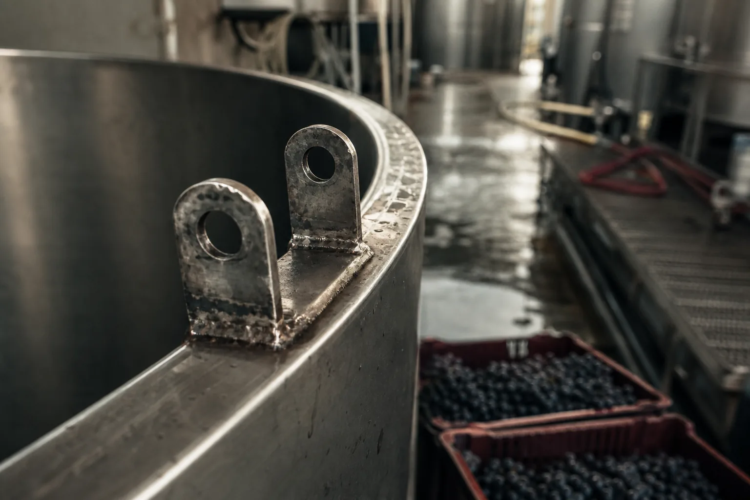 Il gancio della scala di risalita di una vasca di fermentazione